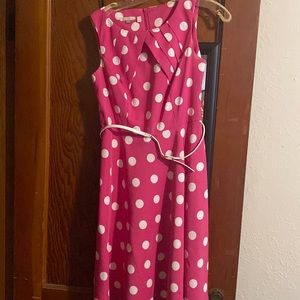 Pink polka dot dress with belt